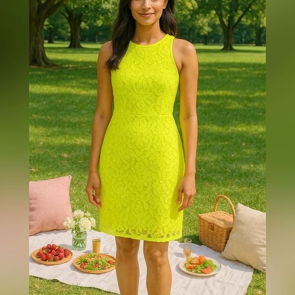J. Crew Lace Sleeveless Dress in Neon Yellow - Picture 1 of 9